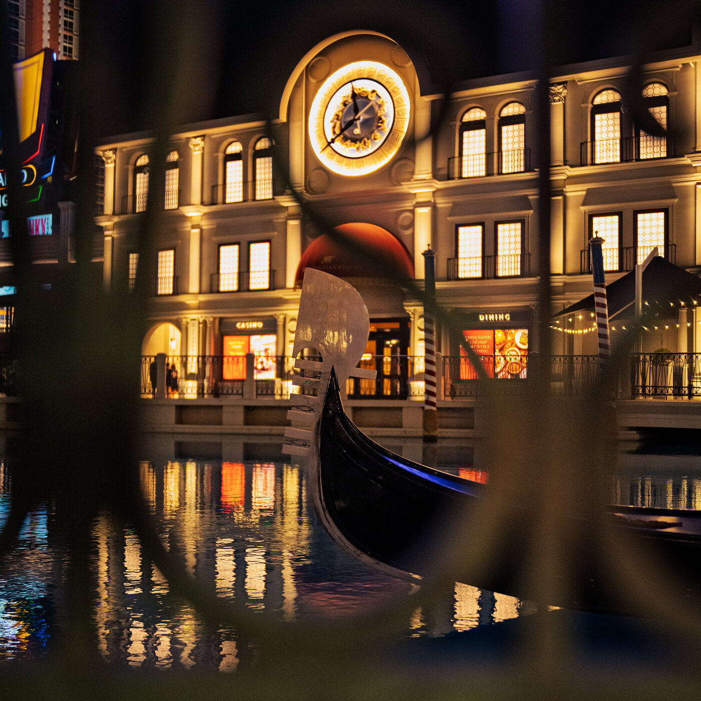 Gondola and clock tower at the Venetian
