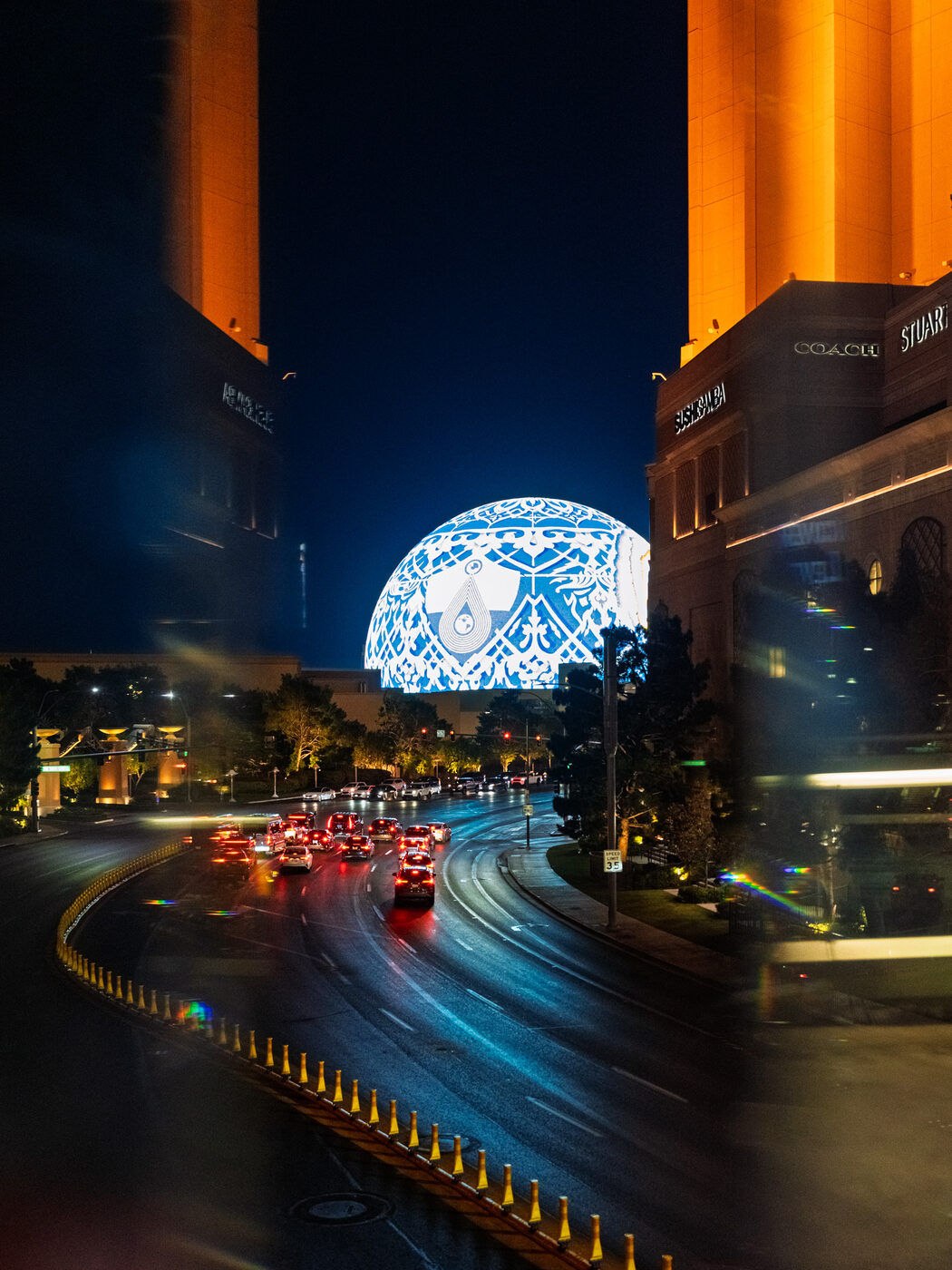 MSG Sphere from the Strip at night